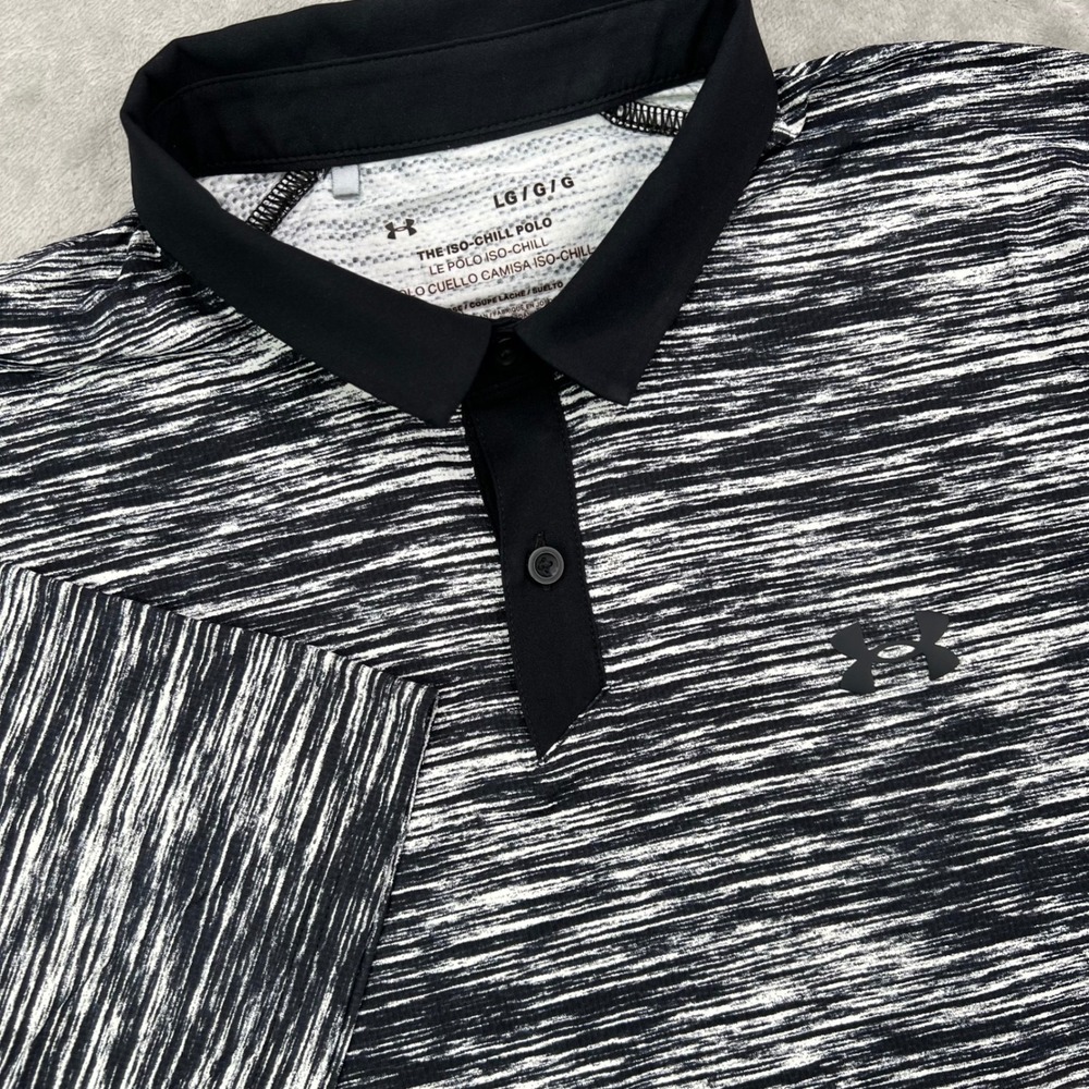 Under Armour Iso-Chill Twist Polo Shirt Mens L Black White Space Dye Performance